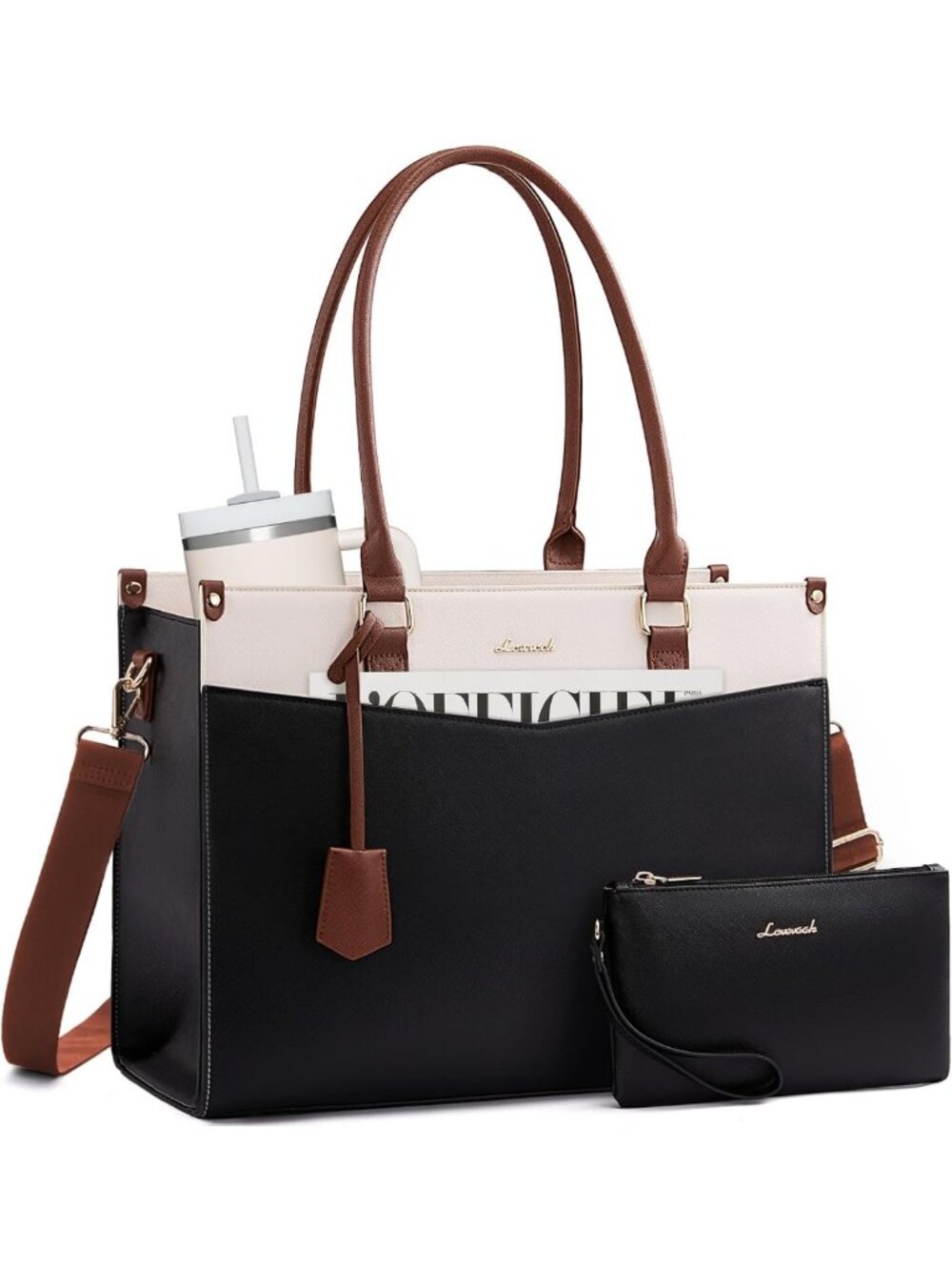Stylish Waterproof Laptop Tote Bag for Women with Clutch - Perfect for Work
